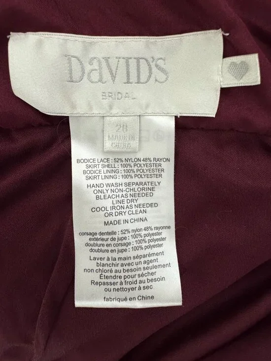 David's Bridal New Wine Lace Bodice Mesh Long Gown Size 28 Maxi Dress Bridesmaid - Picture 5 of 8